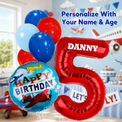 Airplane PERSONALIZED Single Digit Balloon Bouquet